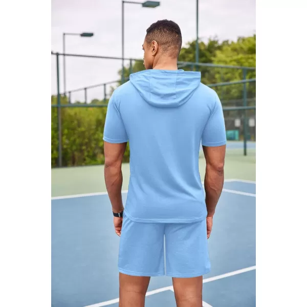 COOFANDY Men's Tracksuit 2 Piece Hooded Athletic Sweatsuit Short Sleeve Casual Sports Hoodie Shorts Set