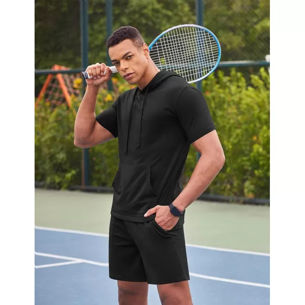 COOFANDY Men's Tracksuit 2 Piece Hooded Athletic Sweatsuit Short Sleeve Casual Sports Hoodie Shorts Set