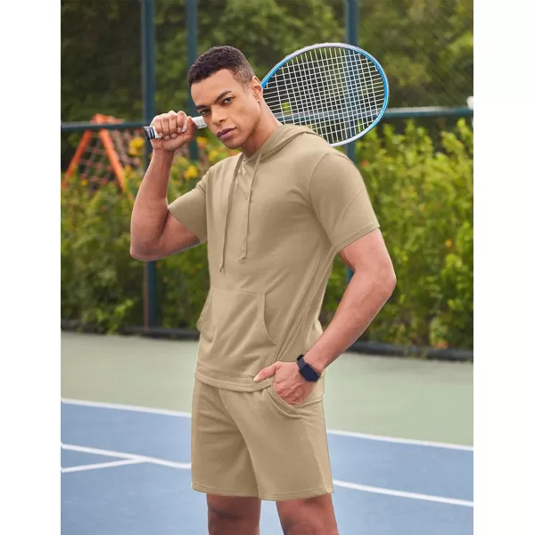 COOFANDY Men's Tracksuit 2 Piece Hooded Athletic Sweatsuit Short Sleeve Casual Sports Hoodie Shorts Set