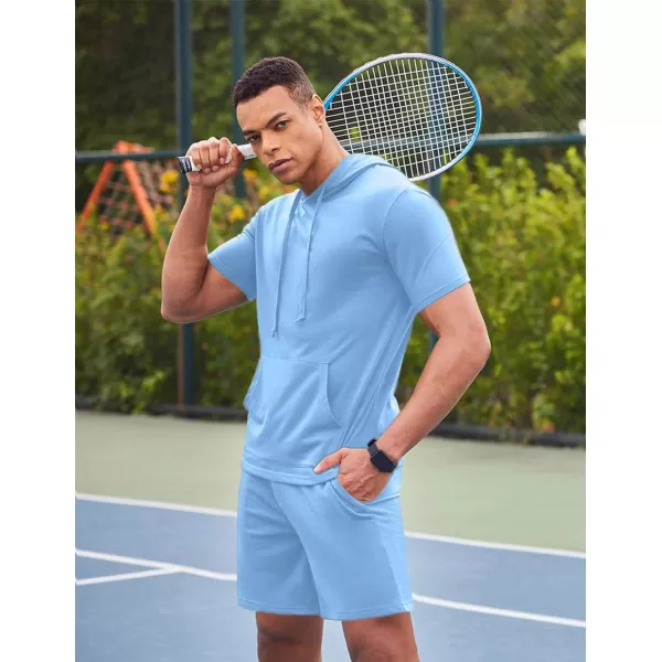 COOFANDY Men's Tracksuit 2 Piece Hooded Athletic Sweatsuit Short Sleeve Casual Sports Hoodie Shorts Set