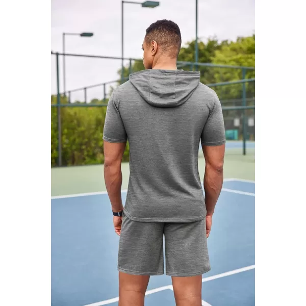 COOFANDY Men's Tracksuit 2 Piece Hooded Athletic Sweatsuit Short Sleeve Casual Sports Hoodie Shorts Set