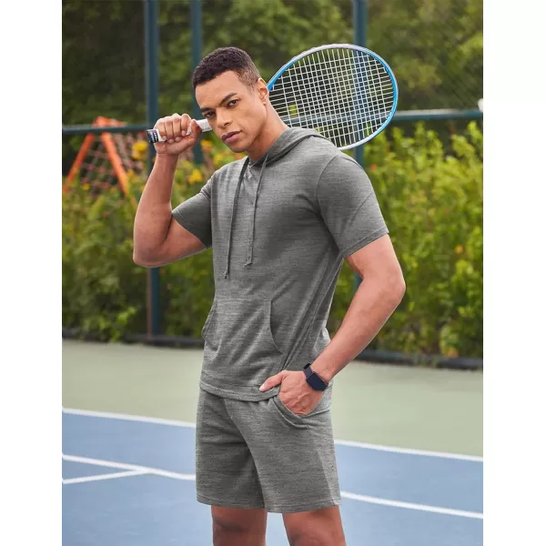 COOFANDY Men's Tracksuit 2 Piece Hooded Athletic Sweatsuit Short Sleeve Casual Sports Hoodie Shorts Set