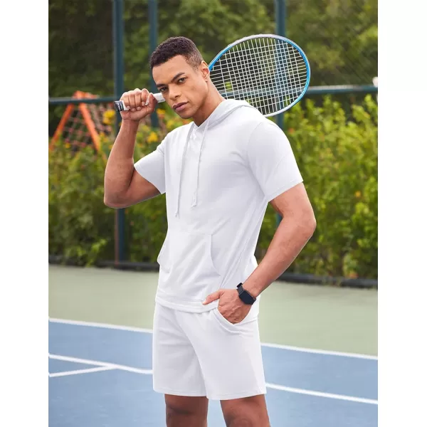 COOFANDY Men's Tracksuit 2 Piece Hooded Athletic Sweatsuit Short Sleeve Casual Sports Hoodie Shorts Set