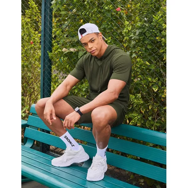 COOFANDY Men's Tracksuit 2 Piece Hooded Athletic Sweatsuit Short Sleeve Casual Sports Hoodie Shorts Set