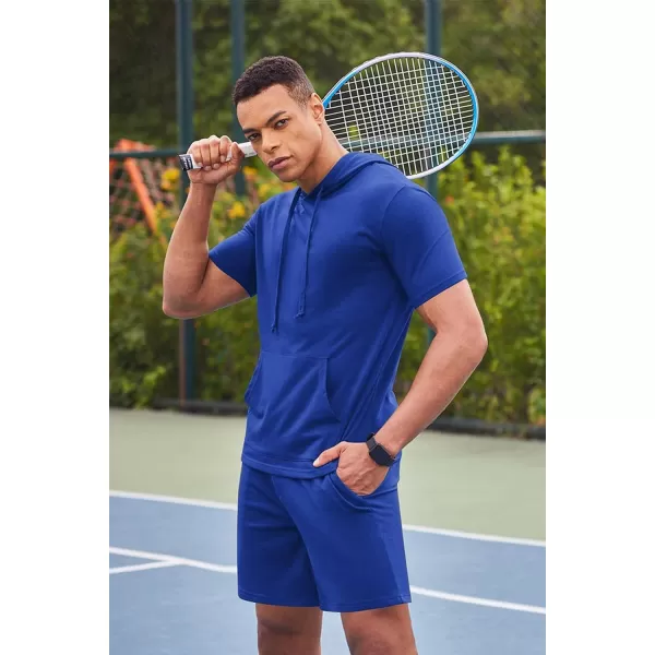 COOFANDY Men's Tracksuit 2 Piece Hooded Athletic Sweatsuit Short Sleeve Casual Sports Hoodie Shorts Set