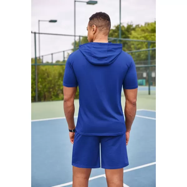 COOFANDY Men's Tracksuit 2 Piece Hooded Athletic Sweatsuit Short Sleeve Casual Sports Hoodie Shorts Set