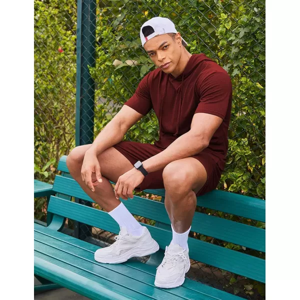 COOFANDY Men's Tracksuit 2 Piece Hooded Athletic Sweatsuit Short Sleeve Casual Sports Hoodie Shorts Set