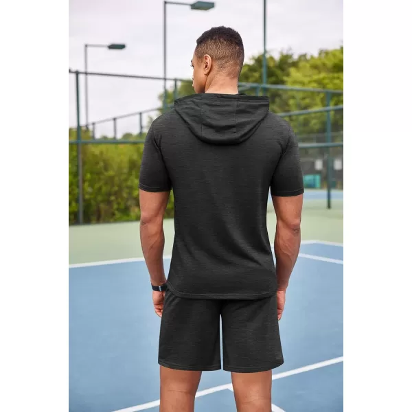 COOFANDY Men's Tracksuit 2 Piece Hooded Athletic Sweatsuit Short Sleeve Casual Sports Hoodie Shorts Set
