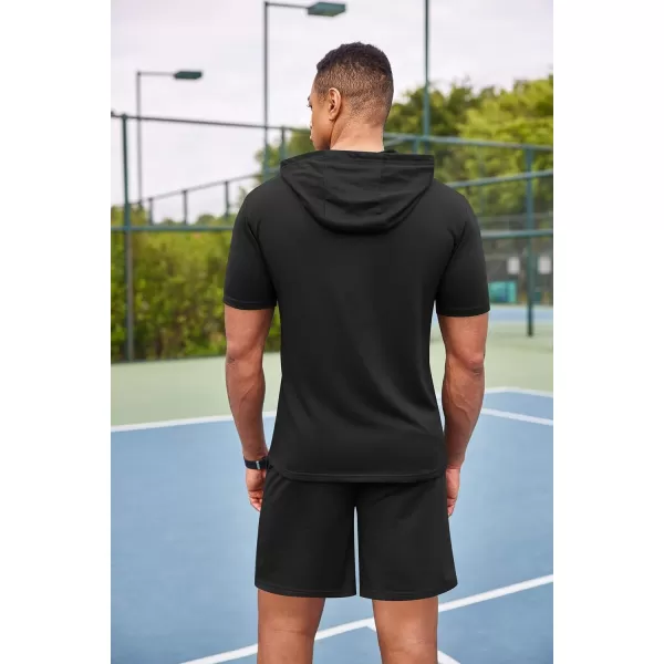 COOFANDY Men's Tracksuit 2 Piece Hooded Athletic Sweatsuit Short Sleeve Casual Sports Hoodie Shorts Set