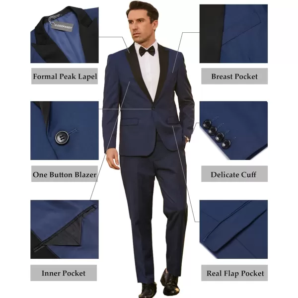 COOFANDY Men's Tuxedo Suits 2 Piece Wedding Blazer One Button Peak Lapel Suit Jacket Dress Pants for Dinner,Prom,Party
