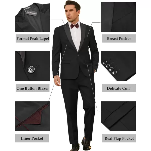 COOFANDY Men's Tuxedo Suits 2 Piece Wedding Blazer One Button Peak Lapel Suit Jacket Dress Pants for Dinner,Prom,Party