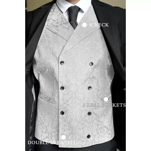 COOFANDY Mens Victorian Vest Steampunk Double Breasted Suit Vest Slim Fit Brocade Paisley Floral Waistcoat