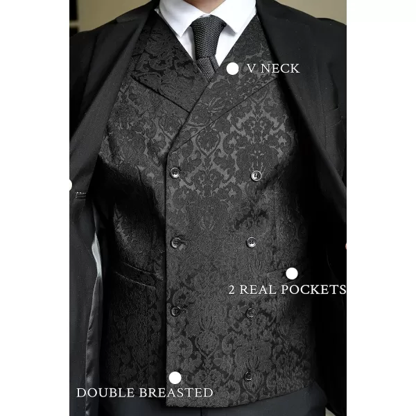 COOFANDY Mens Victorian Vest Steampunk Double Breasted Suit Vest Slim Fit Brocade Paisley Floral Waistcoat