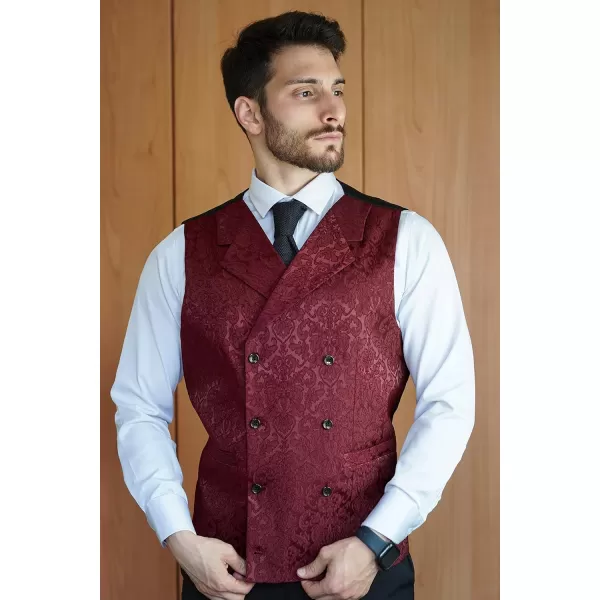 COOFANDY Mens Victorian Vest Steampunk Double Breasted Suit Vest Slim Fit Brocade Paisley Floral Waistcoat
