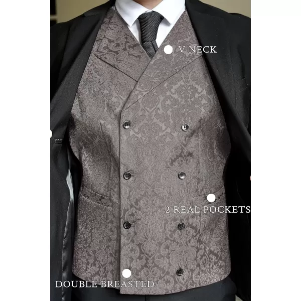 COOFANDY Mens Victorian Vest Steampunk Double Breasted Suit Vest Slim Fit Brocade Paisley Floral Waistcoat