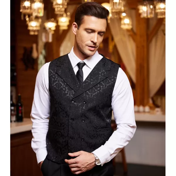 COOFANDY Mens Victorian Vest Steampunk Double Breasted Suit Vest Slim Fit Brocade Paisley Floral Waistcoat
