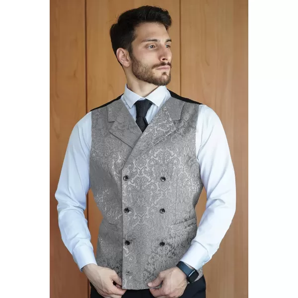 COOFANDY Mens Victorian Vest Steampunk Double Breasted Suit Vest Slim Fit Brocade Paisley Floral Waistcoat
