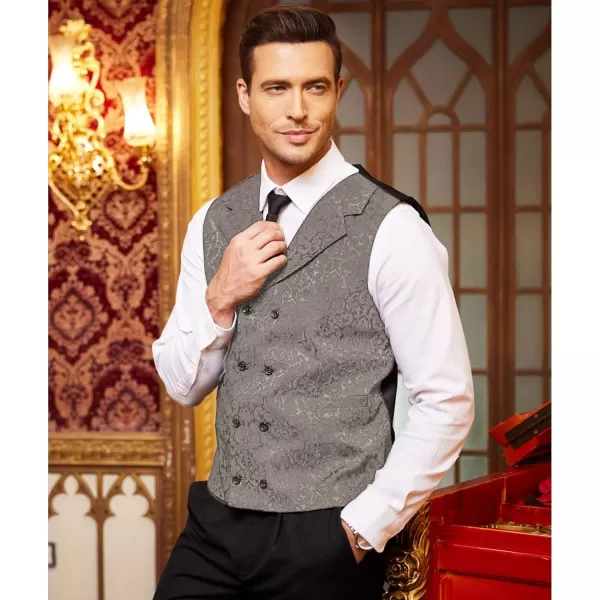 COOFANDY Mens Victorian Vest Steampunk Double Breasted Suit Vest Slim Fit Brocade Paisley Floral Waistcoat