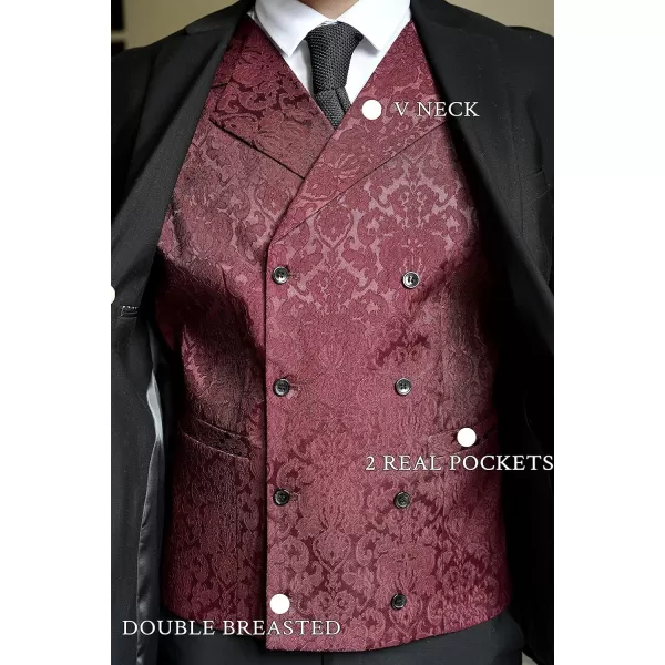 COOFANDY Mens Victorian Vest Steampunk Double Breasted Suit Vest Slim Fit Brocade Paisley Floral Waistcoat