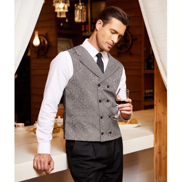 COOFANDY Mens Victorian Vest Steampunk Double Breasted Suit Vest Slim Fit Brocade Paisley Floral Waistcoat