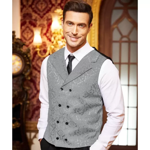 COOFANDY Mens Victorian Vest Steampunk Double Breasted Suit Vest Slim Fit Brocade Paisley Floral Waistcoat