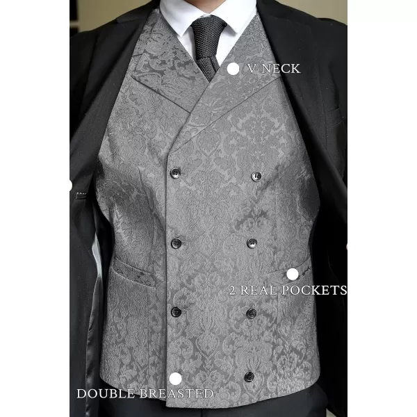 COOFANDY Mens Victorian Vest Steampunk Double Breasted Suit Vest Slim Fit Brocade Paisley Floral Waistcoat