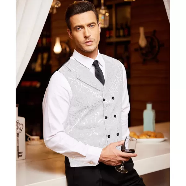 COOFANDY Mens Victorian Vest Steampunk Double Breasted Suit Vest Slim Fit Brocade Paisley Floral Waistcoat