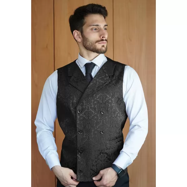 COOFANDY Mens Victorian Vest Steampunk Double Breasted Suit Vest Slim Fit Brocade Paisley Floral Waistcoat