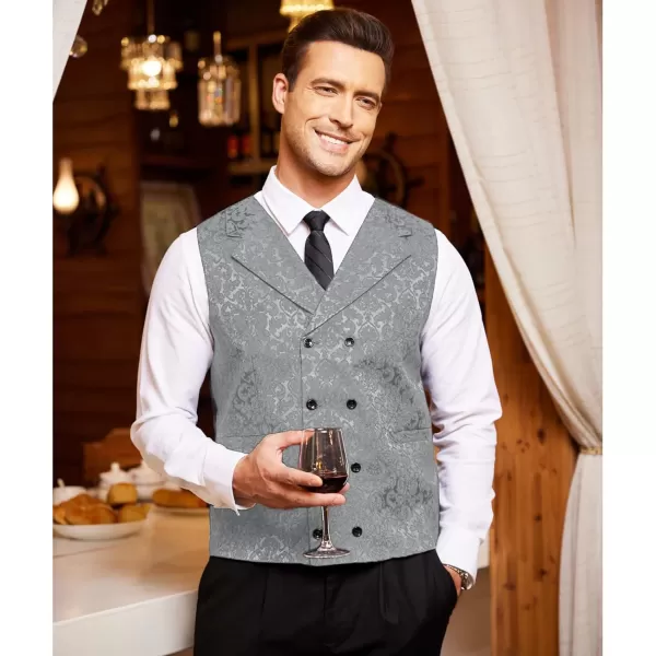 COOFANDY Mens Victorian Vest Steampunk Double Breasted Suit Vest Slim Fit Brocade Paisley Floral Waistcoat