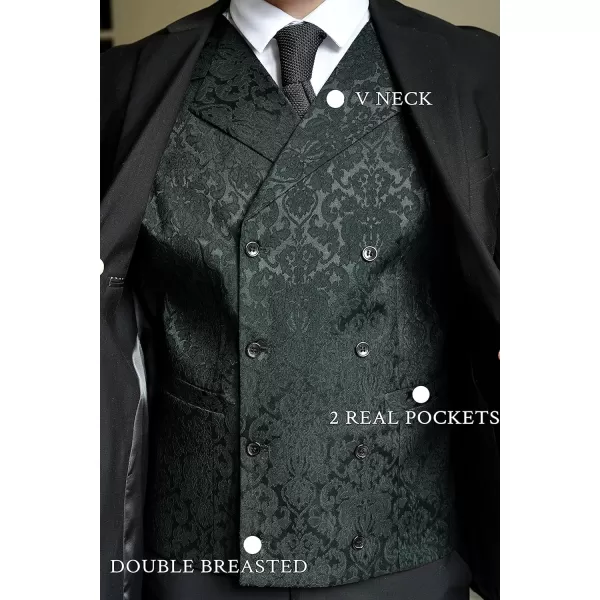 COOFANDY Mens Victorian Vest Steampunk Double Breasted Suit Vest Slim Fit Brocade Paisley Floral Waistcoat