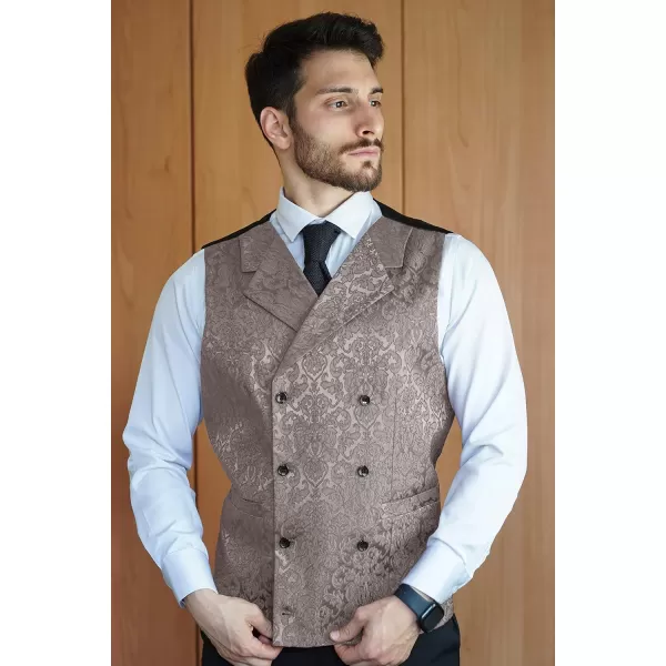 COOFANDY Mens Victorian Vest Steampunk Double Breasted Suit Vest Slim Fit Brocade Paisley Floral Waistcoat