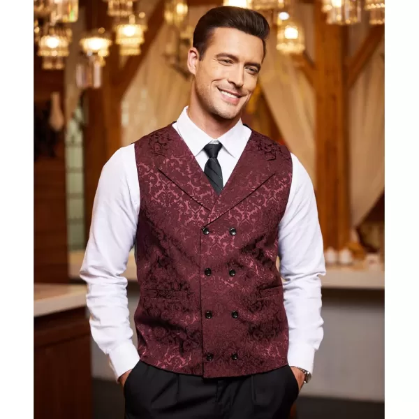 COOFANDY Mens Victorian Vest Steampunk Double Breasted Suit Vest Slim Fit Brocade Paisley Floral Waistcoat