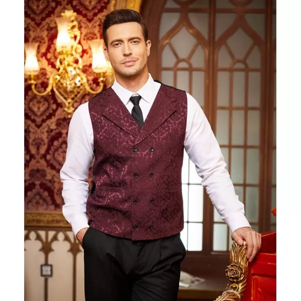 COOFANDY Mens Victorian Vest Steampunk Double Breasted Suit Vest Slim Fit Brocade Paisley Floral Waistcoat