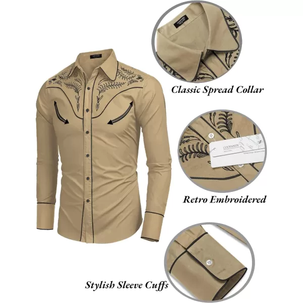 COOFANDY Men's Western Cowboy Shirt Casual Long Sleeve Button Down Cotton Shirts