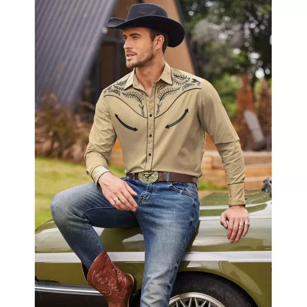 COOFANDY Men's Western Cowboy Shirt Casual Long Sleeve Button Down Cotton Shirts