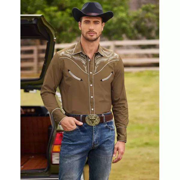 COOFANDY Men's Western Cowboy Shirt Casual Long Sleeve Button Down Cotton Shirts