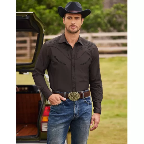 COOFANDY Men's Western Cowboy Shirt Casual Long Sleeve Button Down Cotton Shirts