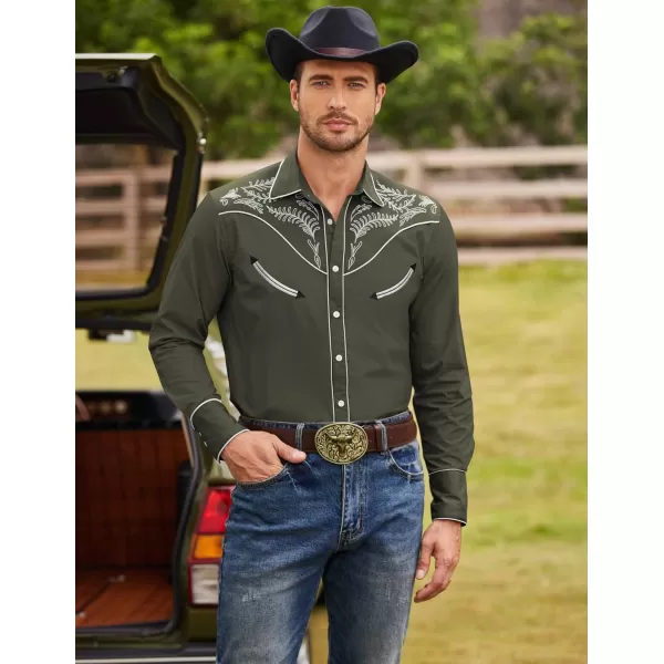 COOFANDY Men's Western Cowboy Shirt Casual Long Sleeve Button Down Cotton Shirts