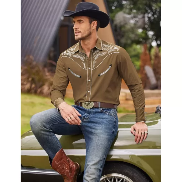 COOFANDY Men's Western Cowboy Shirt Casual Long Sleeve Button Down Cotton Shirts