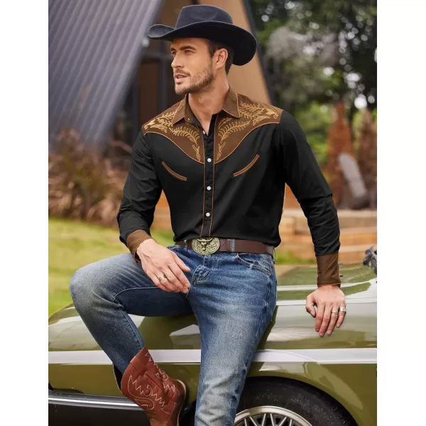 COOFANDY Men's Western Cowboy Shirt Casual Long Sleeve Button Down Cotton Shirts