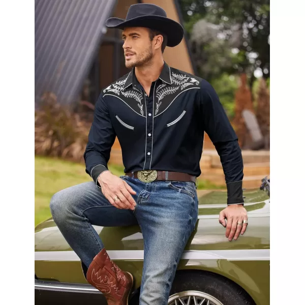 COOFANDY Men's Western Cowboy Shirt Casual Long Sleeve Button Down Cotton Shirts