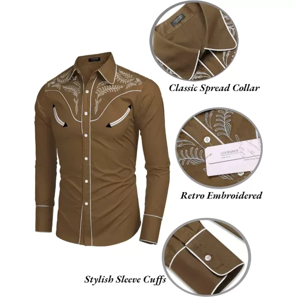 COOFANDY Men's Western Cowboy Shirt Casual Long Sleeve Button Down Cotton Shirts