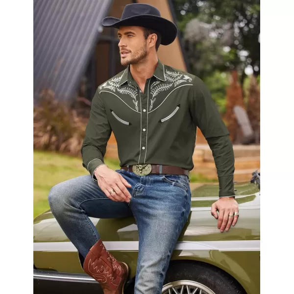 COOFANDY Men's Western Cowboy Shirt Casual Long Sleeve Button Down Cotton Shirts