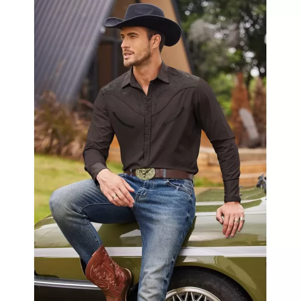 COOFANDY Men's Western Cowboy Shirt Casual Long Sleeve Button Down Cotton Shirts