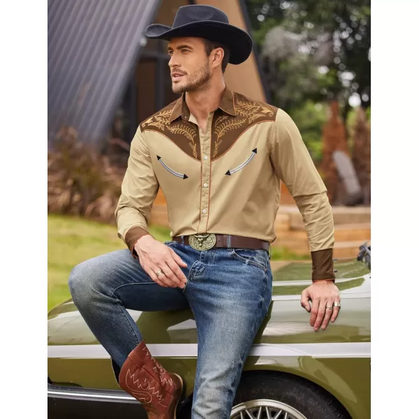 COOFANDY Men's Western Cowboy Shirt Casual Long Sleeve Button Down Cotton Shirts