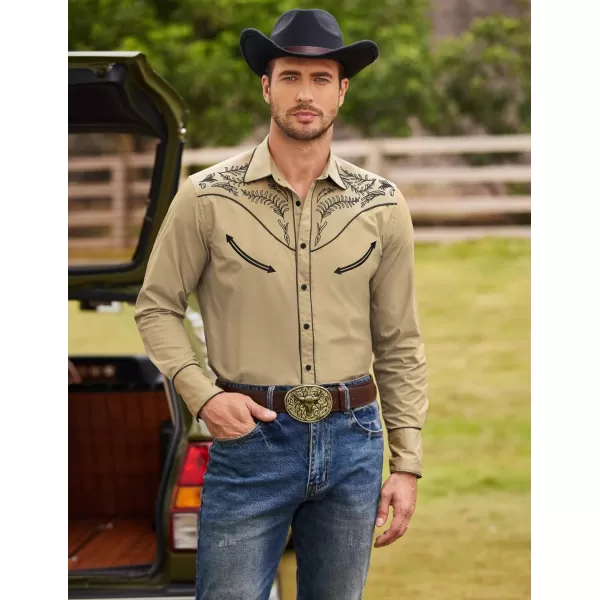 COOFANDY Men's Western Cowboy Shirt Casual Long Sleeve Button Down Cotton Shirts