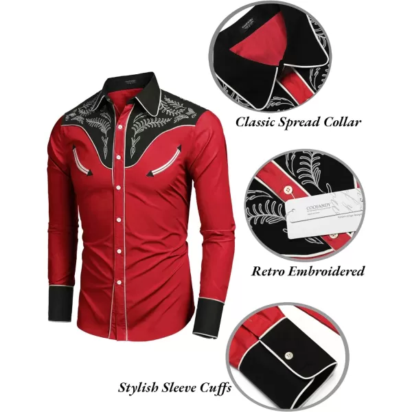 COOFANDY Men's Western Cowboy Shirt Casual Long Sleeve Button Down Cotton Shirts