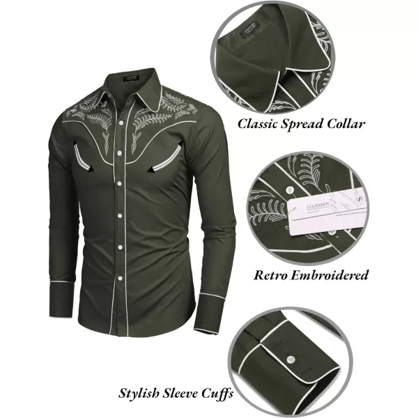 COOFANDY Men's Western Cowboy Shirt Casual Long Sleeve Button Down Cotton Shirts