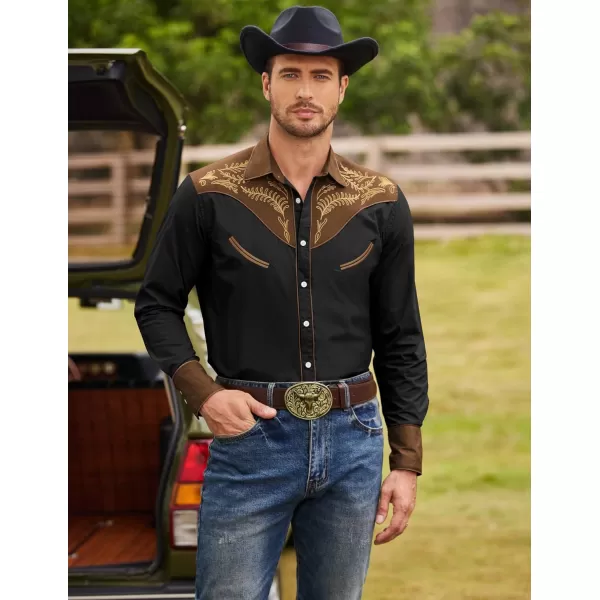 COOFANDY Men's Western Cowboy Shirt Casual Long Sleeve Button Down Cotton Shirts