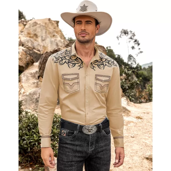 COOFANDY Men's Western Cowboy Shirt Embroidered Long Sleeve Casual Cotton Snap Button Down Shirts with Pockets